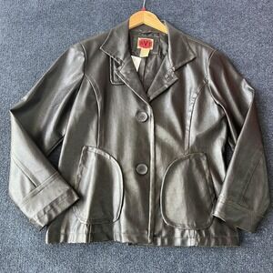 RVT Jacket Womens XL Brown Faux Leather Button Front Pockets Retro Western Style